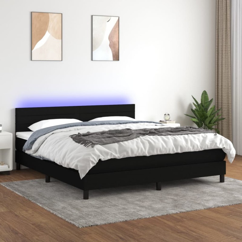 vidaXL Cama box spring colchón y luces LED tela negro 160x200 cm