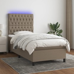 vidaXL Cama box spring colchón y luces LED gris taupe 80x200 cm