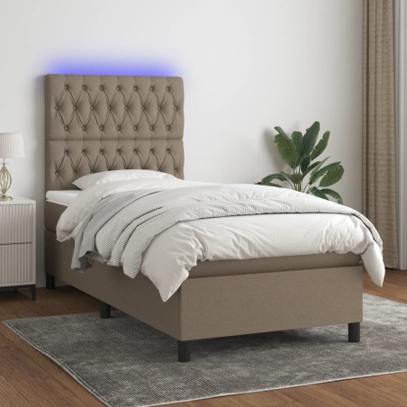 vidaXL Cama box spring colchón y luces LED gris taupe 80x200 cm