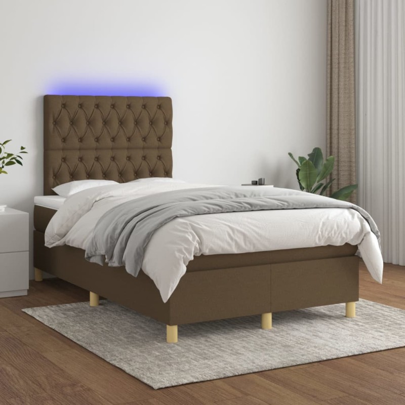vidaXL Cama box spring con colchón y LED tela marrón oscuro 120x200 cm vidaXL Cama box spring con colchón y LED tela marrón oscuro 120x200 cm