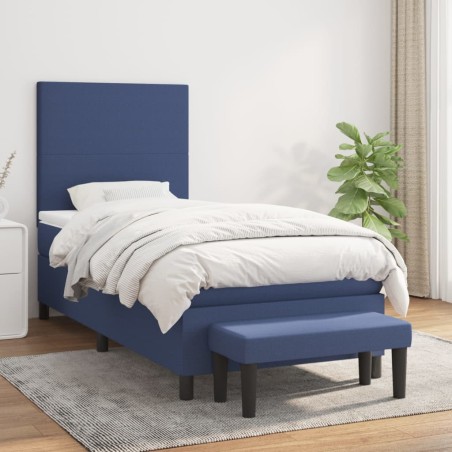 vidaXL Cama box spring con colchón tela azul 80x200 cm