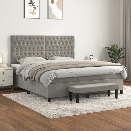 vidaXL Cama box spring con colchón terciopelo gris claro 180x200 cm