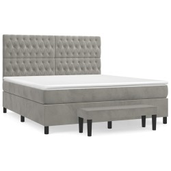 vidaXL Cama box spring con colchón terciopelo gris claro 180x200 cm