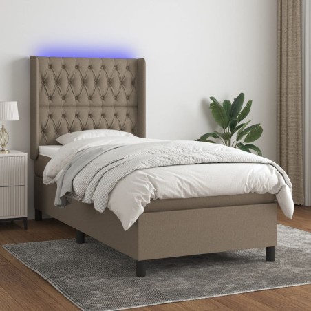vidaXL Cama box spring colchón y luces LED gris taupe 80x200 cm
