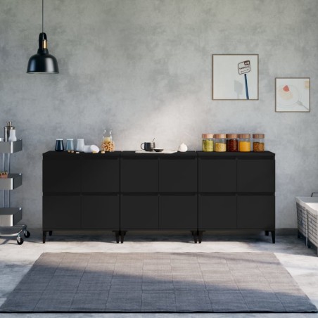 vidaXL Aparadores 3 uds madera contrachapada negro 60x35x70 cm