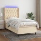 vidaXL Cama box spring colchón y luces LED tela crema 90x200 cm vidaXL Cama box spring colchón y luces LED tela crema 90x200 cm