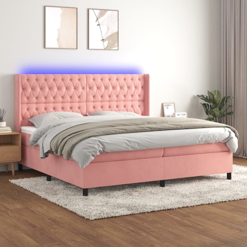 vidaXL Cama box spring colchón y LED terciopelo rosa 200x200 cm vidaXL Cama box spring colchón y LED terciopelo rosa 200x200 cm