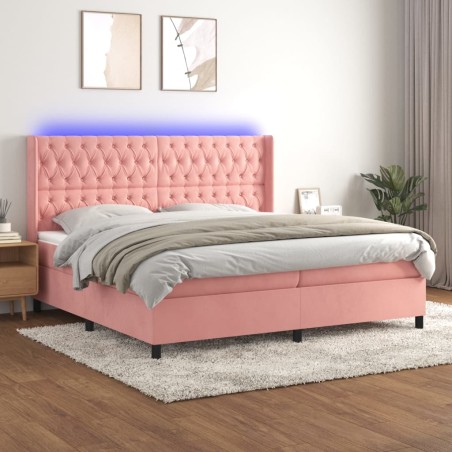 vidaXL Cama box spring colchón y LED terciopelo rosa 200x200 cm