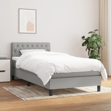 vidaXL Cama box spring con colchón tela gris claro 100x200 cm