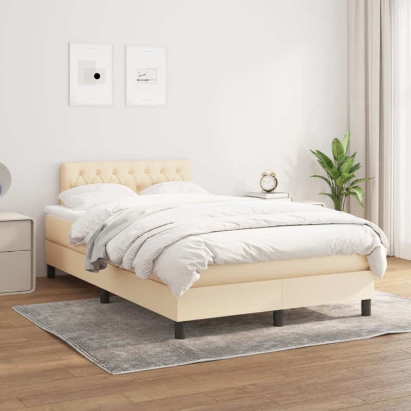 vidaXL Cama box spring con colchón tela color crema 120x200 cm