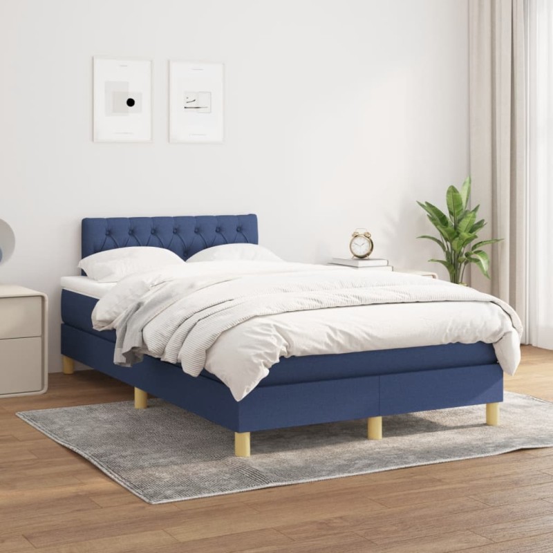 vidaXL Cama box spring con colchón tela azul 120x200 cm vidaXL Cama box spring con colchón tela azul 120x200 cm