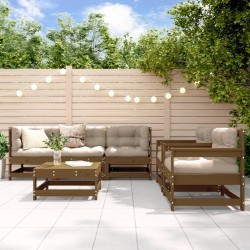 vidaXL Juego muebles jardín 6 pzas y cojines madera maciza marrón miel
