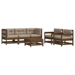 vidaXL Juego muebles jardín 6 pzas y cojines madera maciza marrón miel