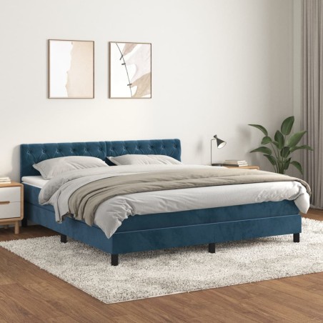 vidaXL Cama box spring con colchón terciopelo azul oscuro 160x200 cm