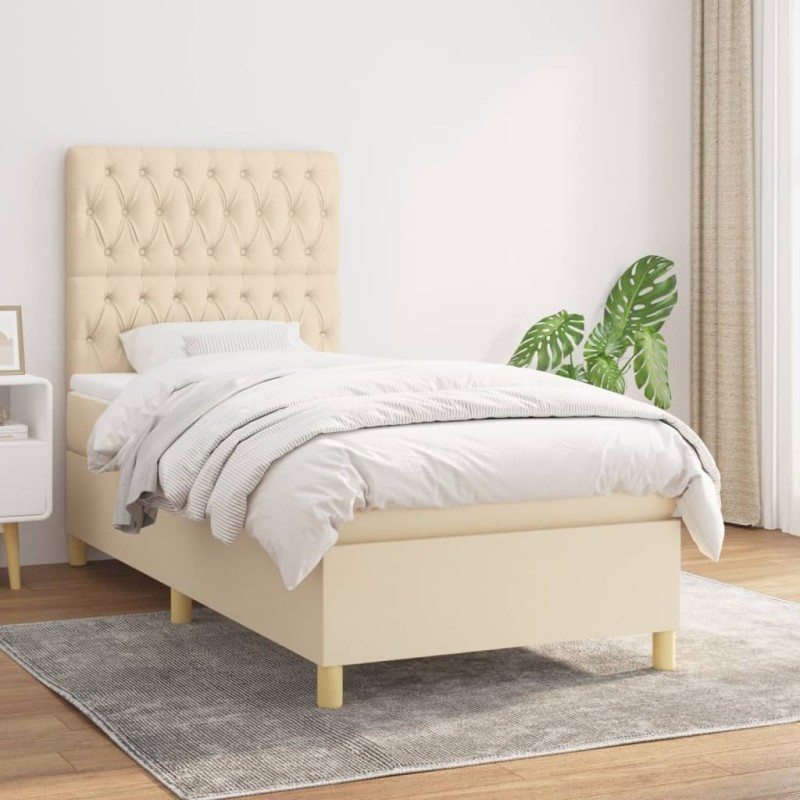 vidaXL Cama box spring con colchón tela color crema 100x200 cm vidaXL Cama box spring con colchón tela color crema 100x200 cm