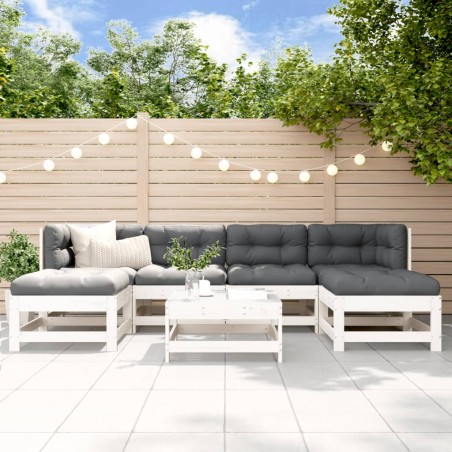vidaXL Juego de muebles jardín 7 piezas y cojines madera maciza blanco