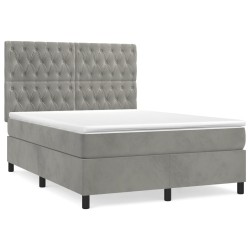 vidaXL Cama box spring con colchón terciopelo gris claro 140x200 cm