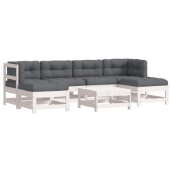 vidaXL Juego de muebles jardín 7 piezas y cojines madera maciza blanco