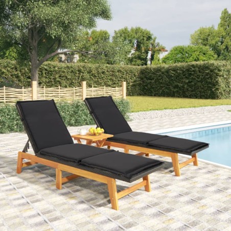 vidaXL Tumbonas con cojines 2 uds ratán sintético madera maciza acacia 