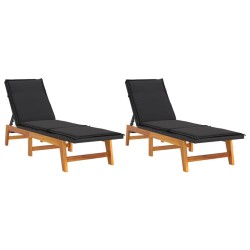vidaXL Tumbonas con cojines 2 uds ratán sintético madera maciza acacia 