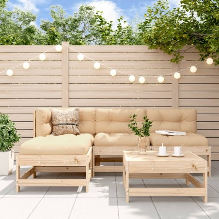 vidaXL Juego de muebles de jardín 5 piezas y cojines madera maciza