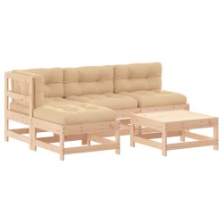 vidaXL Juego de muebles de jardín 5 piezas y cojines madera maciza