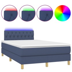 vidaXL Cama box spring con colchón y luces LED tela azul 120x190 cm