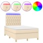 vidaXL Cama box spring con colchón y luces LED tela crema 120x190 cm