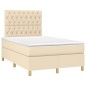 vidaXL Cama box spring con colchón y luces LED tela crema 120x190 cm