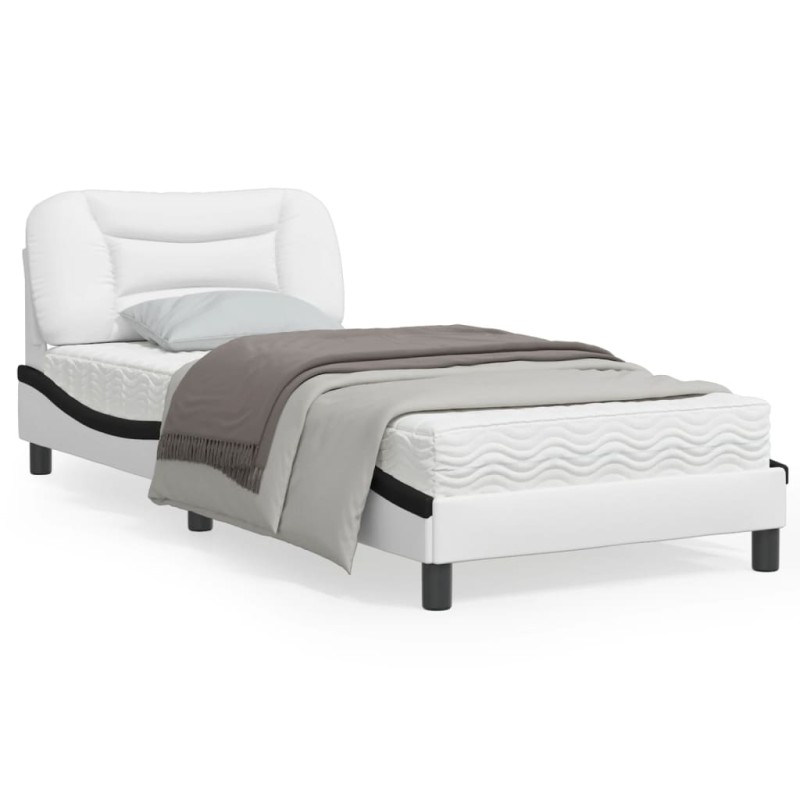 vidaXL Estructura cama con LED cuero sintético blanco negro 80x200 cm