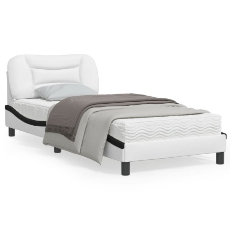 vidaXL Estructura cama con LED cuero sintético blanco negro 80x200 cm