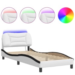 vidaXL Estructura cama con LED cuero sintético blanco negro 80x200 cm