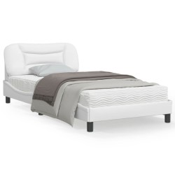 vidaXL Estructura cama con luces LED cuero sintético blanco 100x200 cm