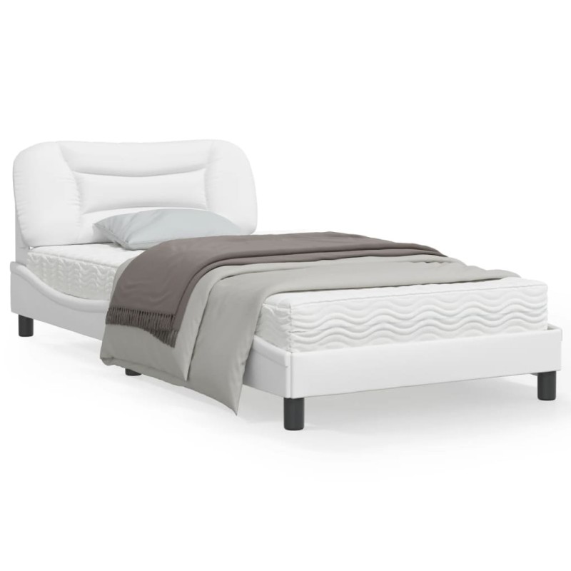 vidaXL Estructura cama con luces LED cuero sintético blanco 100x200 cm
