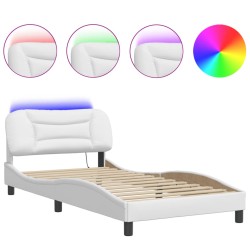 vidaXL Estructura cama con luces LED cuero sintético blanco 100x200 cm