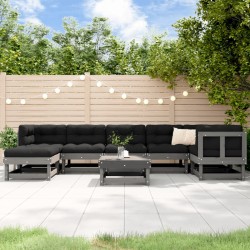 vidaXL Juego de muebles de jardín 8 pzas y cojines madera maciza gris