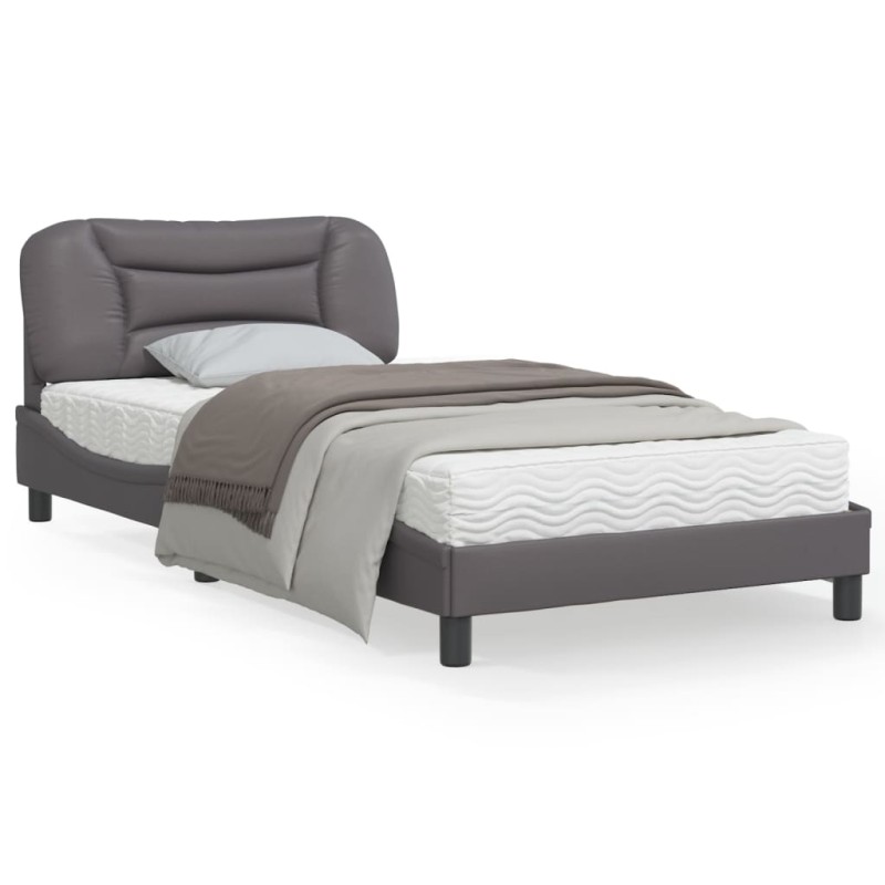 vidaXL Estructura cama con luces LED cuero sintético gris 100x200 cm vidaXL Estructura cama con luces LED cuero sintético gris 100x200 cm