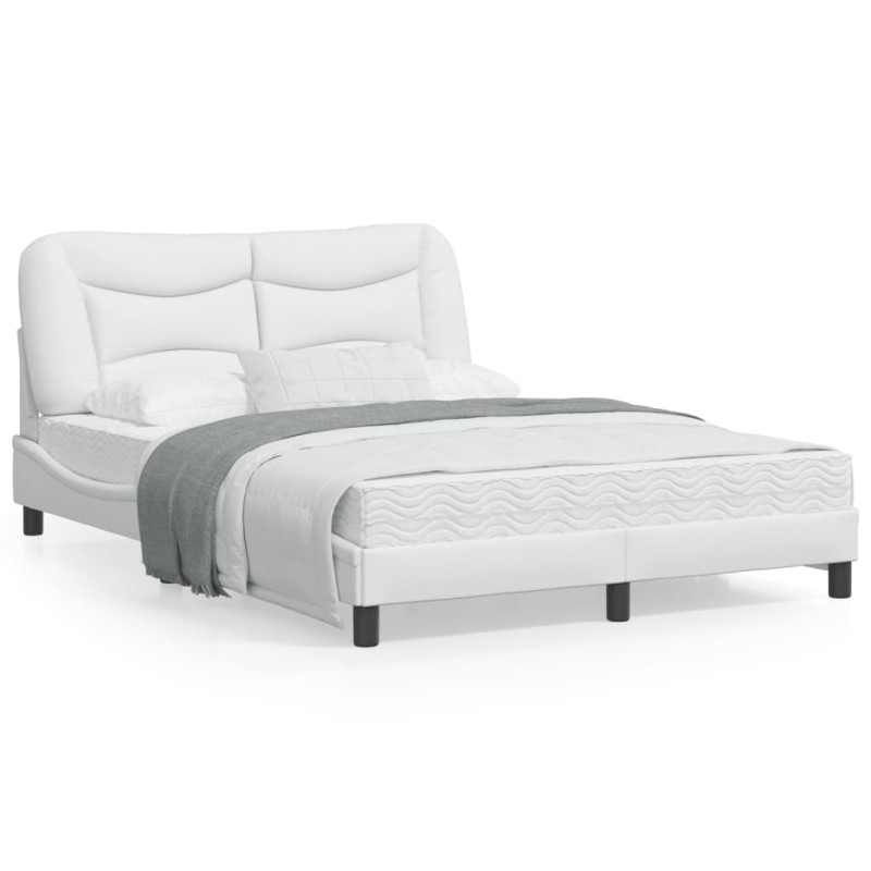 vidaXL Estructura cama con luces LED cuero sintético blanco 120x200 cm vidaXL Estructura cama con luces LED cuero sintético blanco 120x200 cm