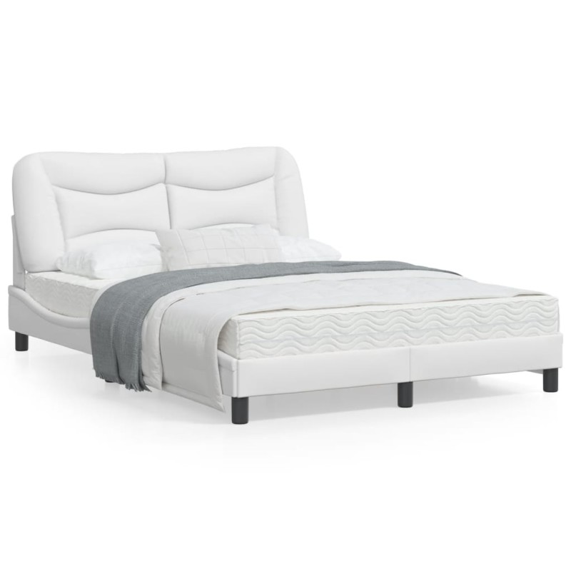 vidaXL Estructura cama con luces LED cuero sintético blanco 140x200 cm