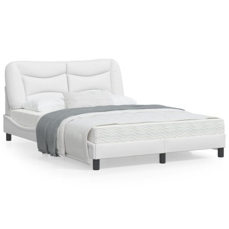 vidaXL Estructura cama con luces LED cuero sintético blanco 140x200 cm