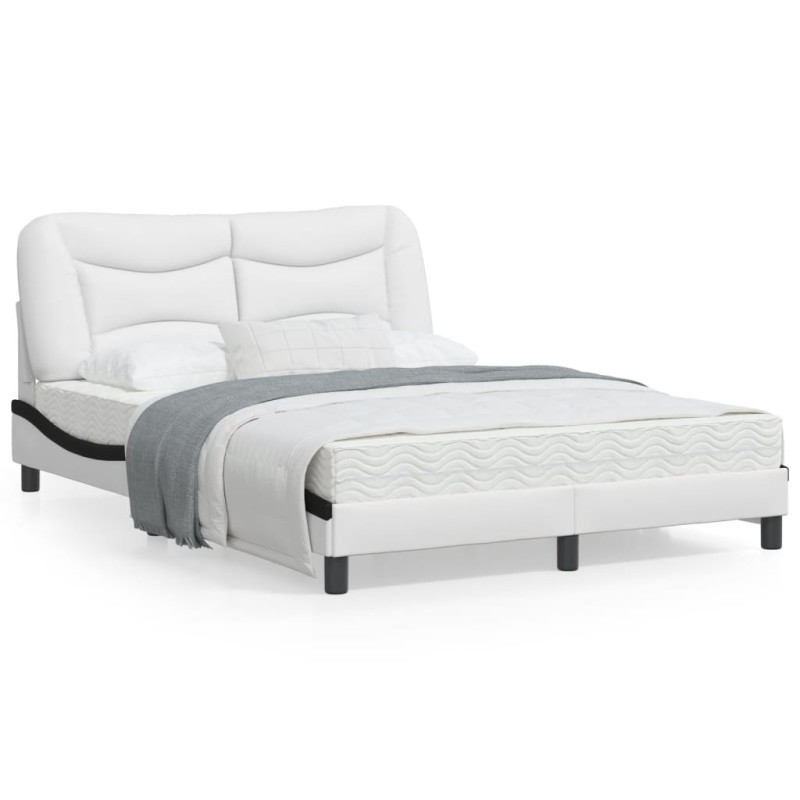 vidaXL Estructura cama con LED cuero sintético blanco negro 140x200 cm vidaXL Estructura cama con LED cuero sintético blanco negro 140x200 cm