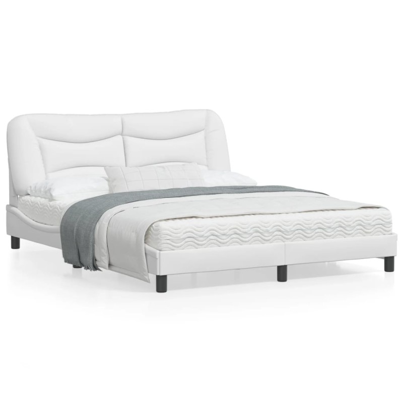 vidaXL Estructura de cama con luces LED cuero PE blanco 160x200 cm