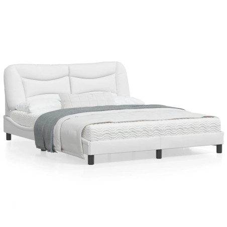 vidaXL Estructura de cama con luces LED cuero PE blanco 160x200 cm