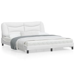 vidaXL Estructura de cama con luz LED cuero sintético blanco 180x200cm