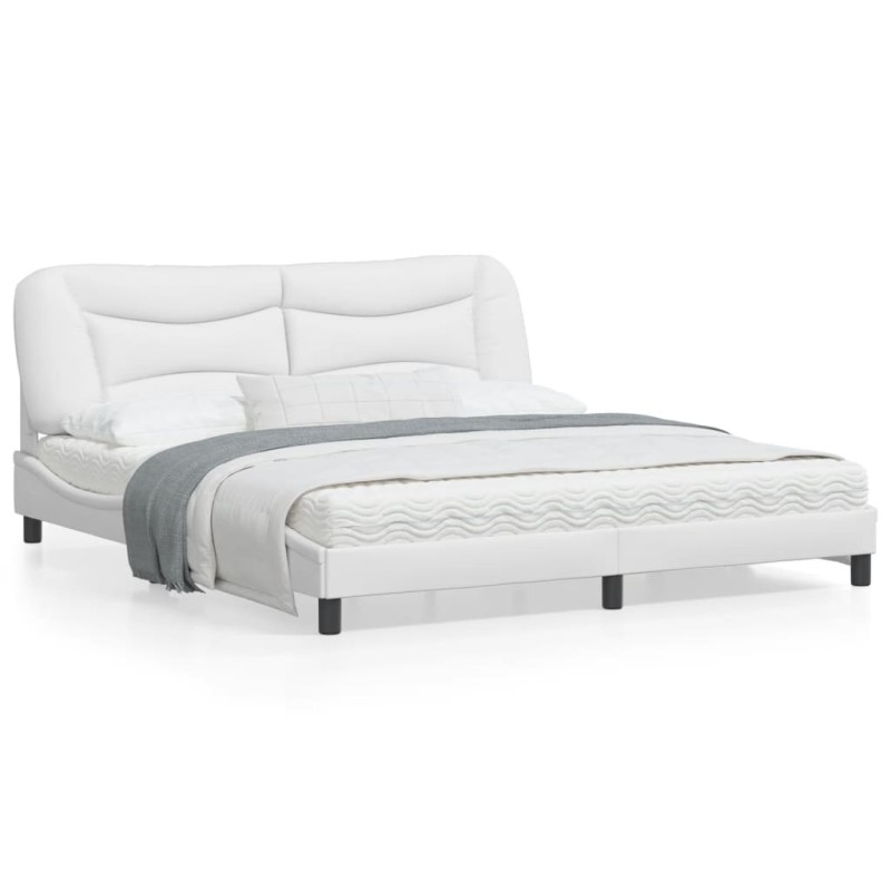 vidaXL Estructura de cama con luz LED cuero sintético blanco 180x200cm vidaXL Estructura de cama con luz LED cuero sintético blanco 180x200cm