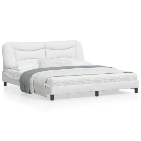 vidaXL Estructura de cama con luz LED cuero sintético blanco 180x200cm