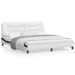 vidaXL Estructura de cama con luz LED cuero PE blanco negro 180x200 cm