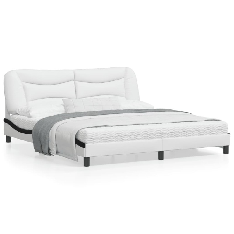 vidaXL Estructura de cama con luz LED cuero PE blanco negro 180x200 cm vidaXL Estructura de cama con luz LED cuero PE blanco negro 180x200 cm