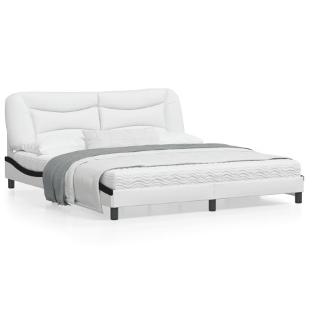 vidaXL Estructura de cama con luz LED cuero PE blanco negro 180x200 cm