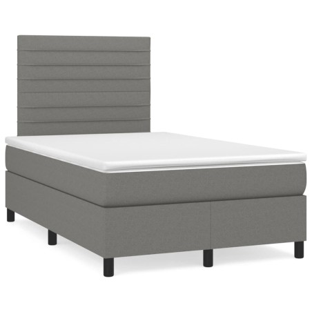 vidaXL Cama box spring con colchón y LED tela marrón oscuro 120x190 cm